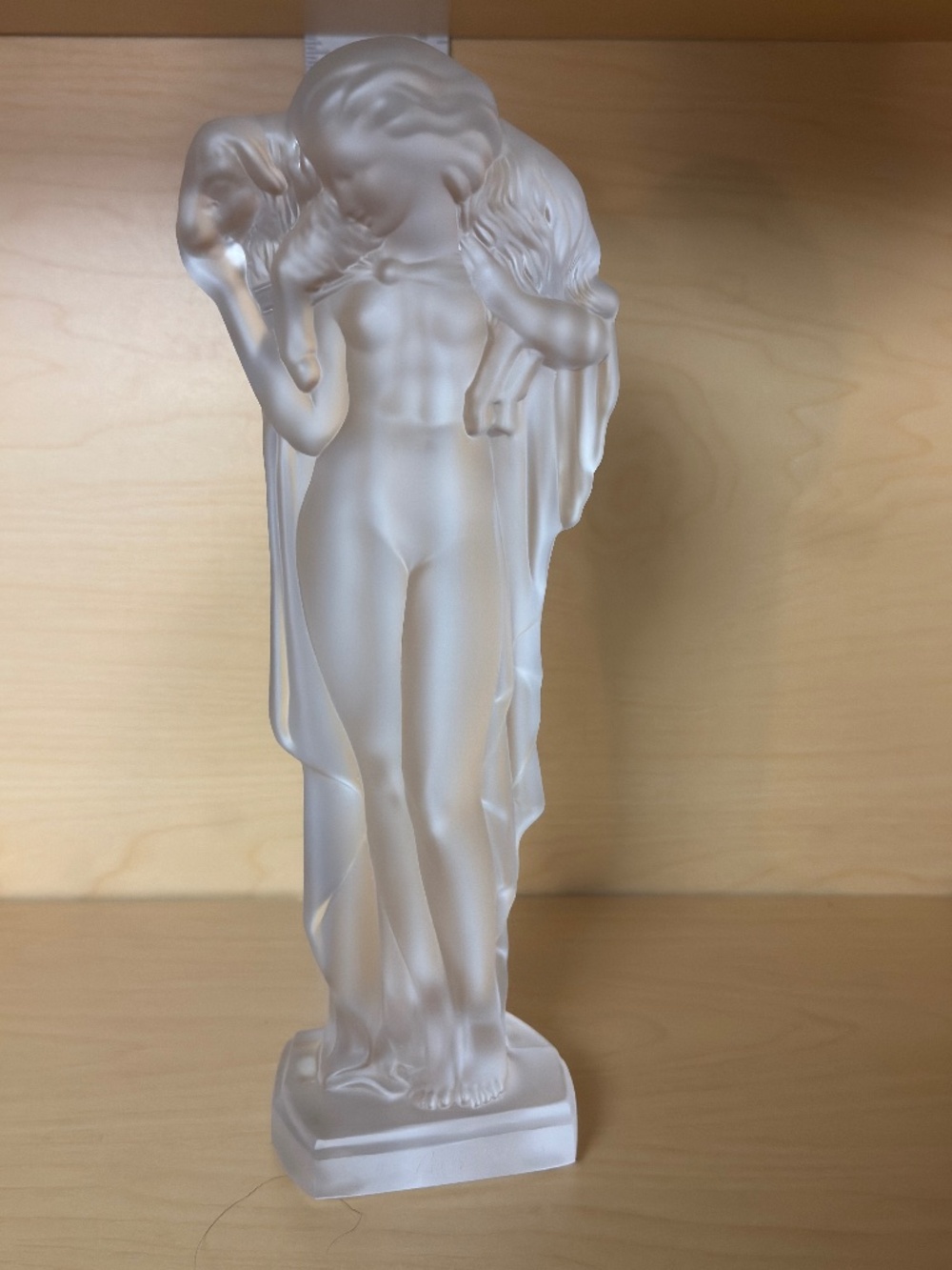 Cristal de Sèvres Frosted Crystal Figurine: Art Deco Femme au Mouton Statue